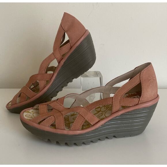 Fly London Yadi Wedge Sandals‎ in Rose EUC Size 39 / 8 -8.5 - Picture 2 of 15